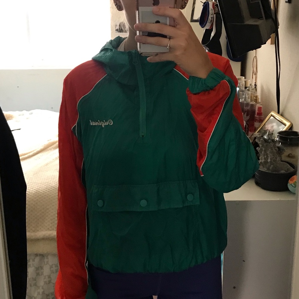 Orange and green windbreaker